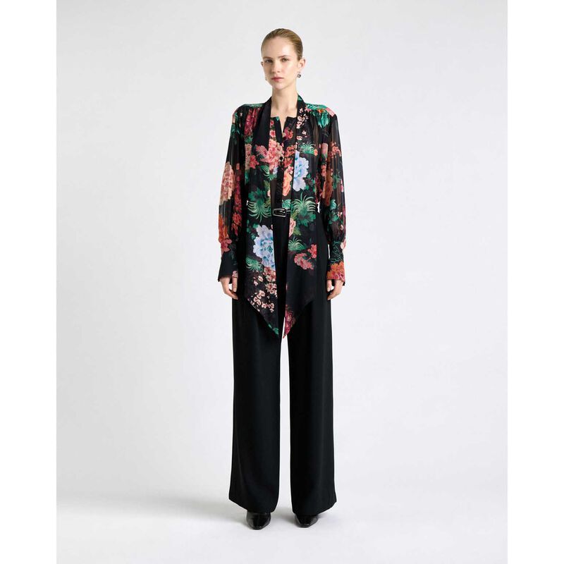Cue Black Peacock Garden Georgette Tie Neck Blouse image number 3